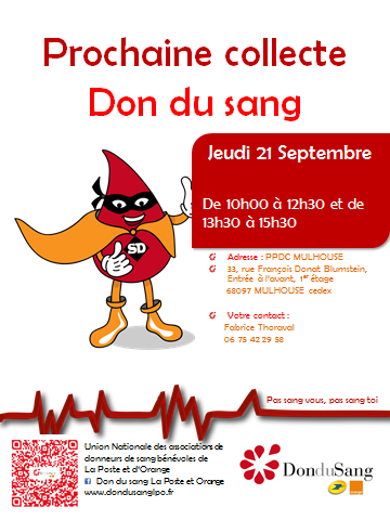 Affiche collecte don du sang ppdc mulhouse le 21 09 2017